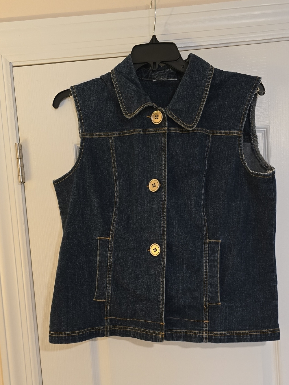 Button-Front Dark Indigo Denim Sleeveless Vest